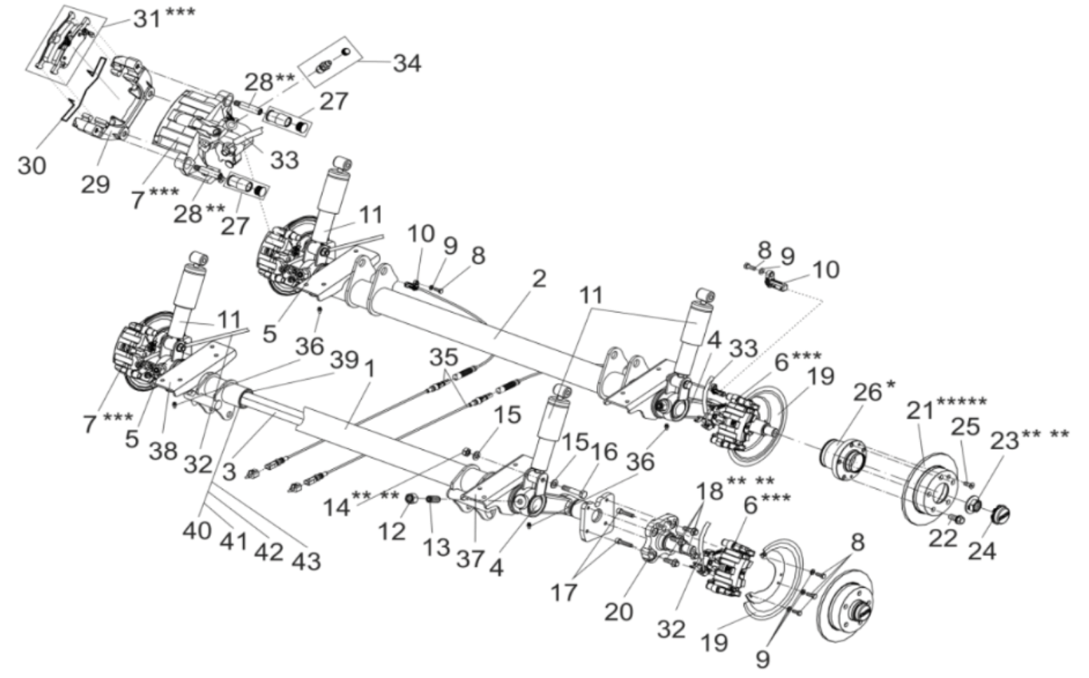 Explosionszeichung 13 Zoll Starr Achse
