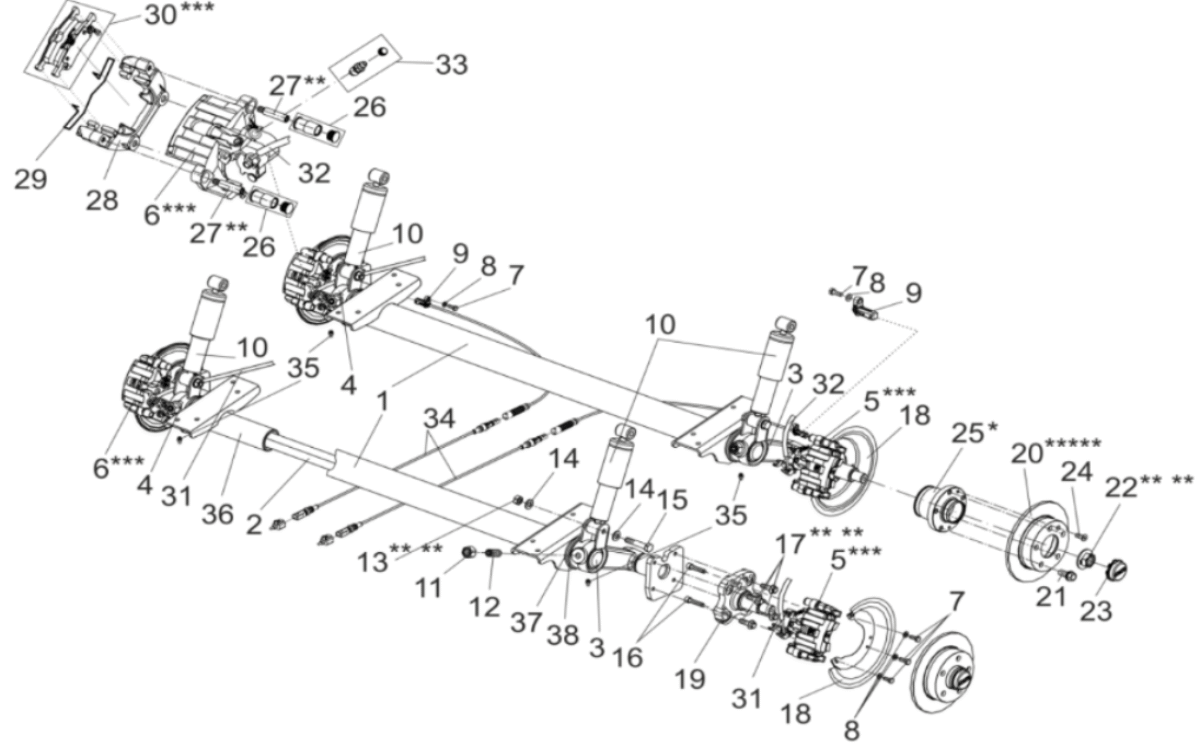 Explosionszeichnung 13 Zoll Starr Achse