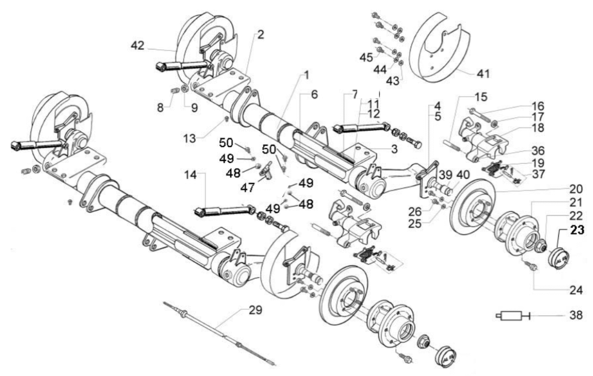 Explosionszeichnung 10 Zoll Absenk-Achse-BT16250
