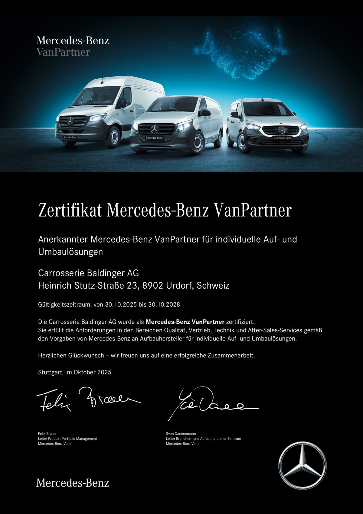 Zertifikat Mercedes-Benz VanPartner